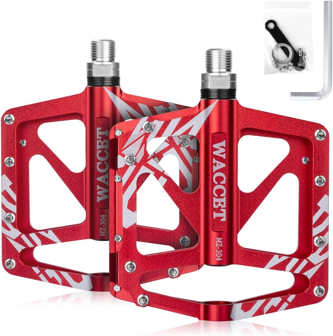 Bike Pedals Ultralight Mountain Bike Pedals Aluminum bicycle pedals 9/16" with 3 Sealed Bearings & 16pcs Anti-Slip Pins, MTB BMX Bicycle Cycling Wide Platform Pedals with Installation Tool