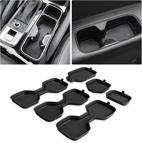 Auovo Auto Cup Holder Inserts Coaster Compatible with Kia Telluride Accessories 2020 2021 2022 2023 2024 2025 Silicone Cup Mat Pad Car Interior Decoration (Black Trim, 6-pcs kit)