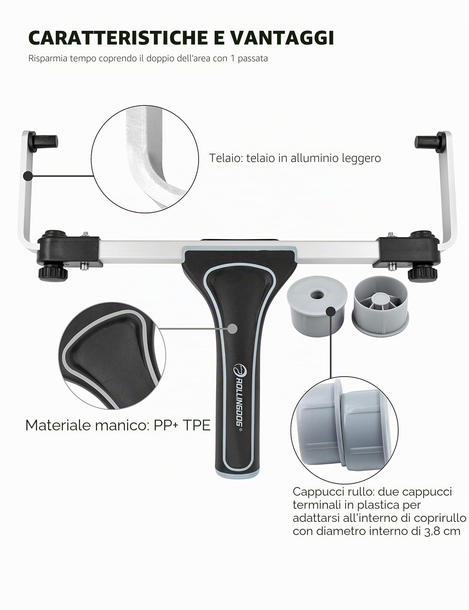 ROLLINGDOG Rullo per pittura da 45,7 cm, rullo regolabile da 30,5 cm a 45,7 cm, per grandi superfici di soffitto in resina epossidica, fissaggio all'asta di prolunga filettata, diametro 10 mm
