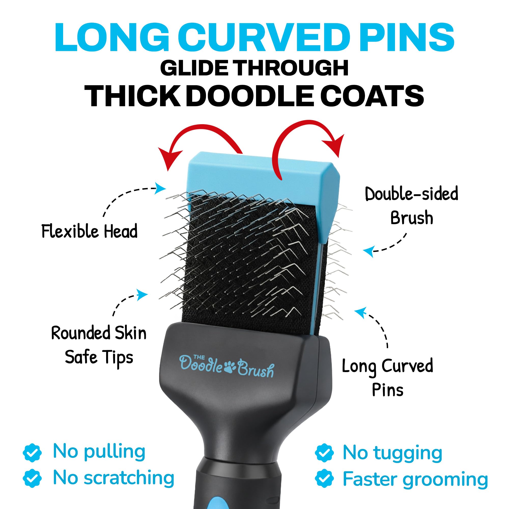 The Doodle Brush Brosse Lissante Tête Simple pour Chiens Slicker | Démêle les Nœuds, Longues Épingles, Tête Flexible, Manche Ergonomique, Pour Doodles, Toilettage Quotidien
