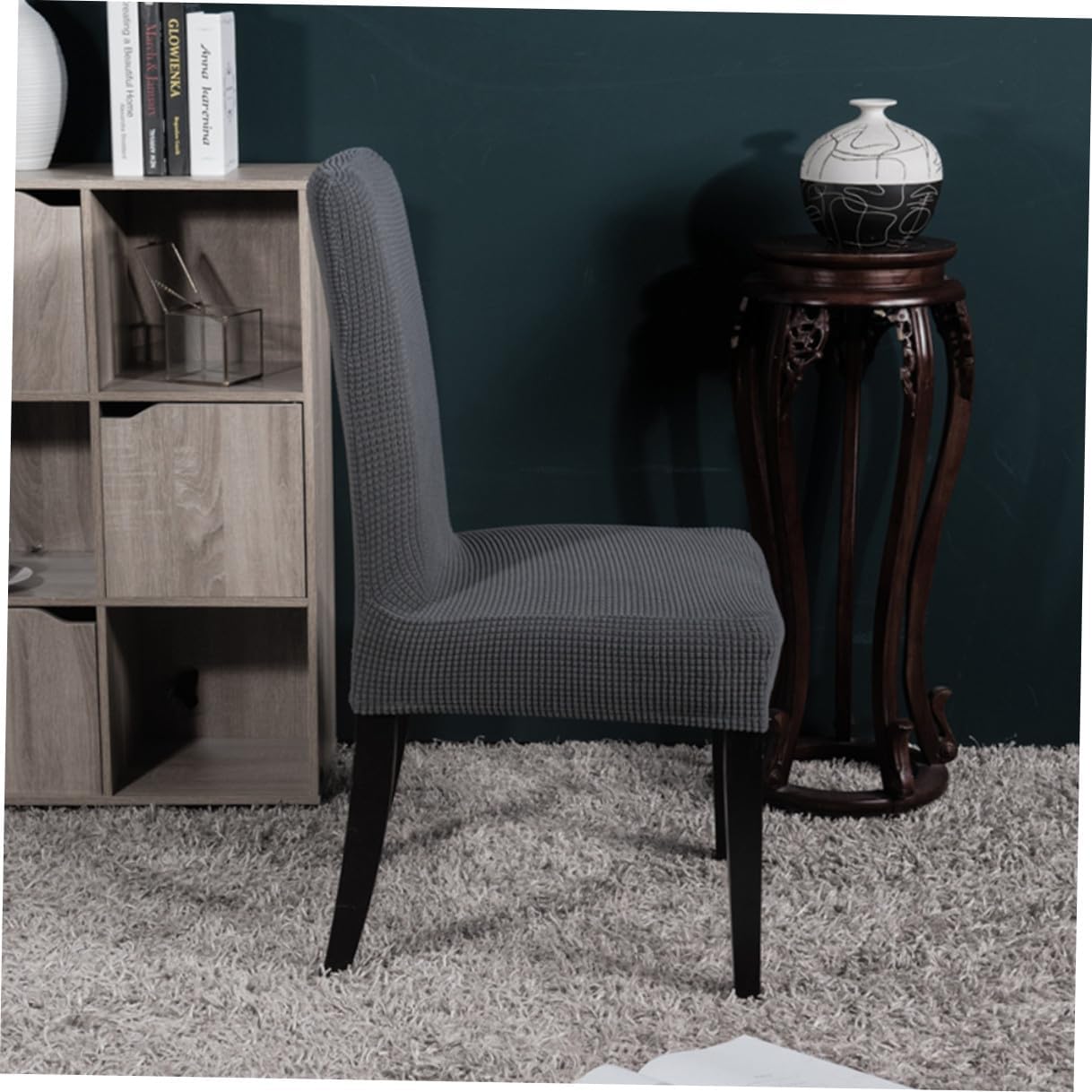 6pcs Elastic Stretchy Dining Chair Covers Polyester Chair Protector Universal Fit Removable Seat Slipcovers for Home Office Kitchen in Dark Grey