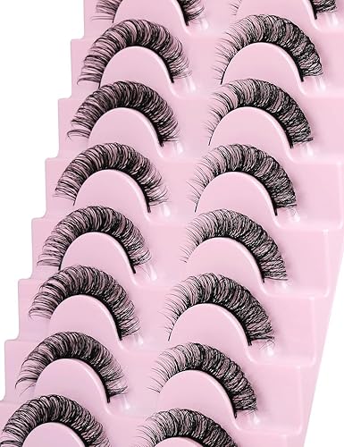 Miniatura 4 de Pestañas postizas, 10 pares de pestañas rusas con rizo D, pestañas de visón sintético, aspecto natural, esponjosas, pestañas rusas finas, parecen