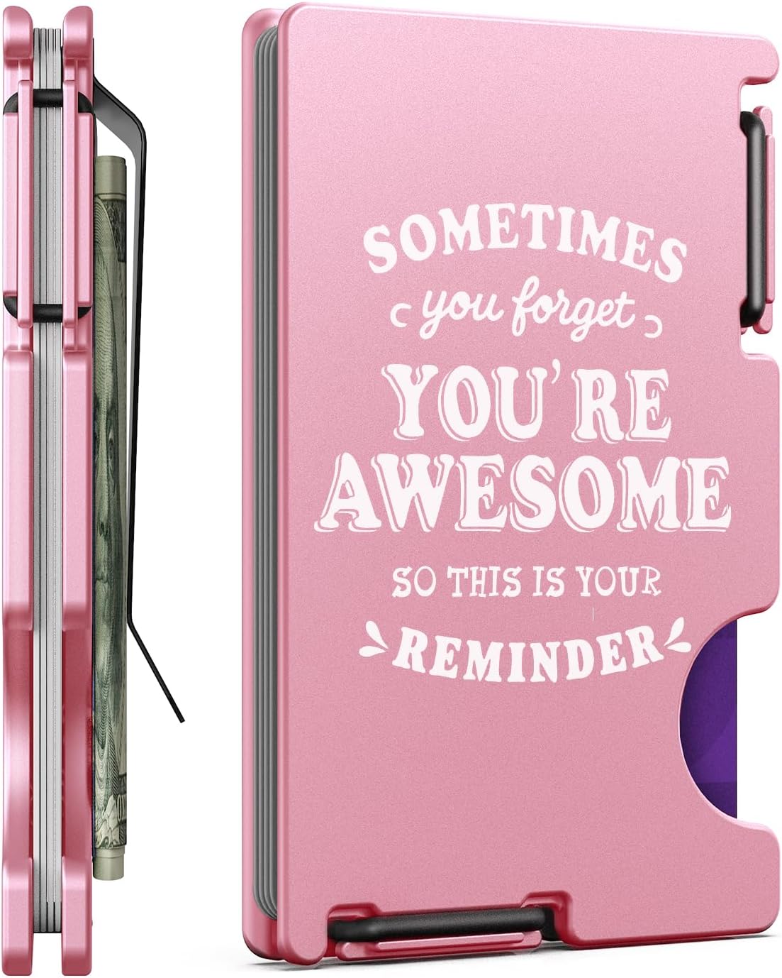 Birthday Gifts for Women, Christmas Anniversary Thank You Gifts for Mom Daughter Wife, Inspirational Engraved Wallet, Encouragement Metal Wallet, Minimalist Card Holder with Money Clip