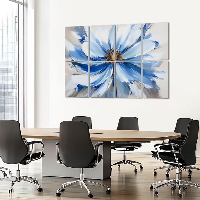 8 paneles acústicos decorativos absorbentes de sonido con diseño floral blanco y azul, 48x32 pulgadas miniatura 7