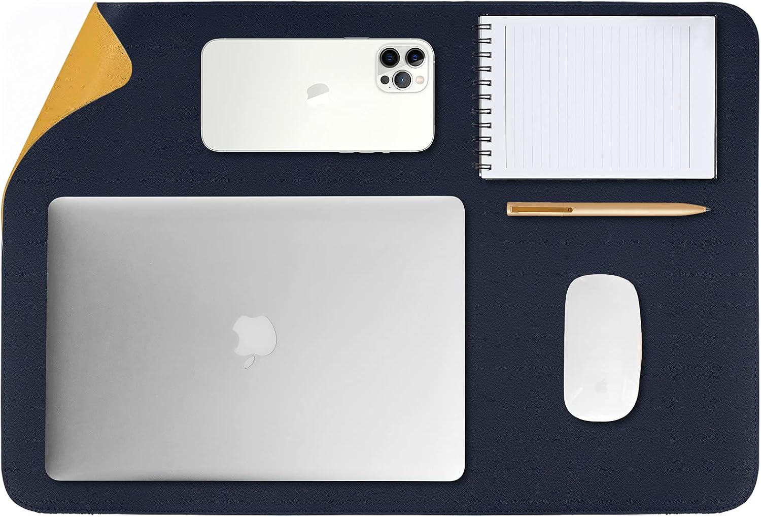 Tislly Desk Pad, Waterproof Desk Mat for Desktop, Non-Slipped Leather Desk Pad Protector for Keyboard and Mouse, Desk Blotter Pad for Writing in Office/Home (Blue+Yellow,31.4" x 15.7")