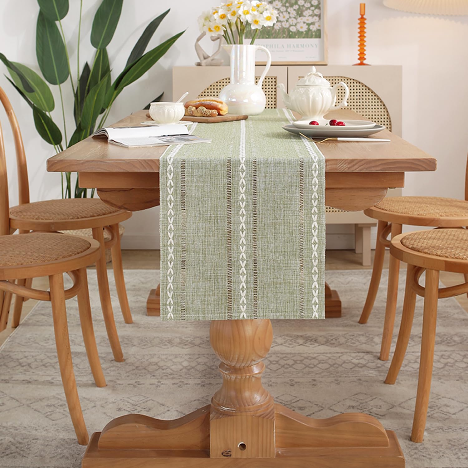 Bieżnik na stół nowoczesny bawełniany len szałwia zielony 33 x 183 cm zmywalny bieżnik na stół vintage środek obrus dekoracja salonu meble kuchenne dekoracje ślubne stoły