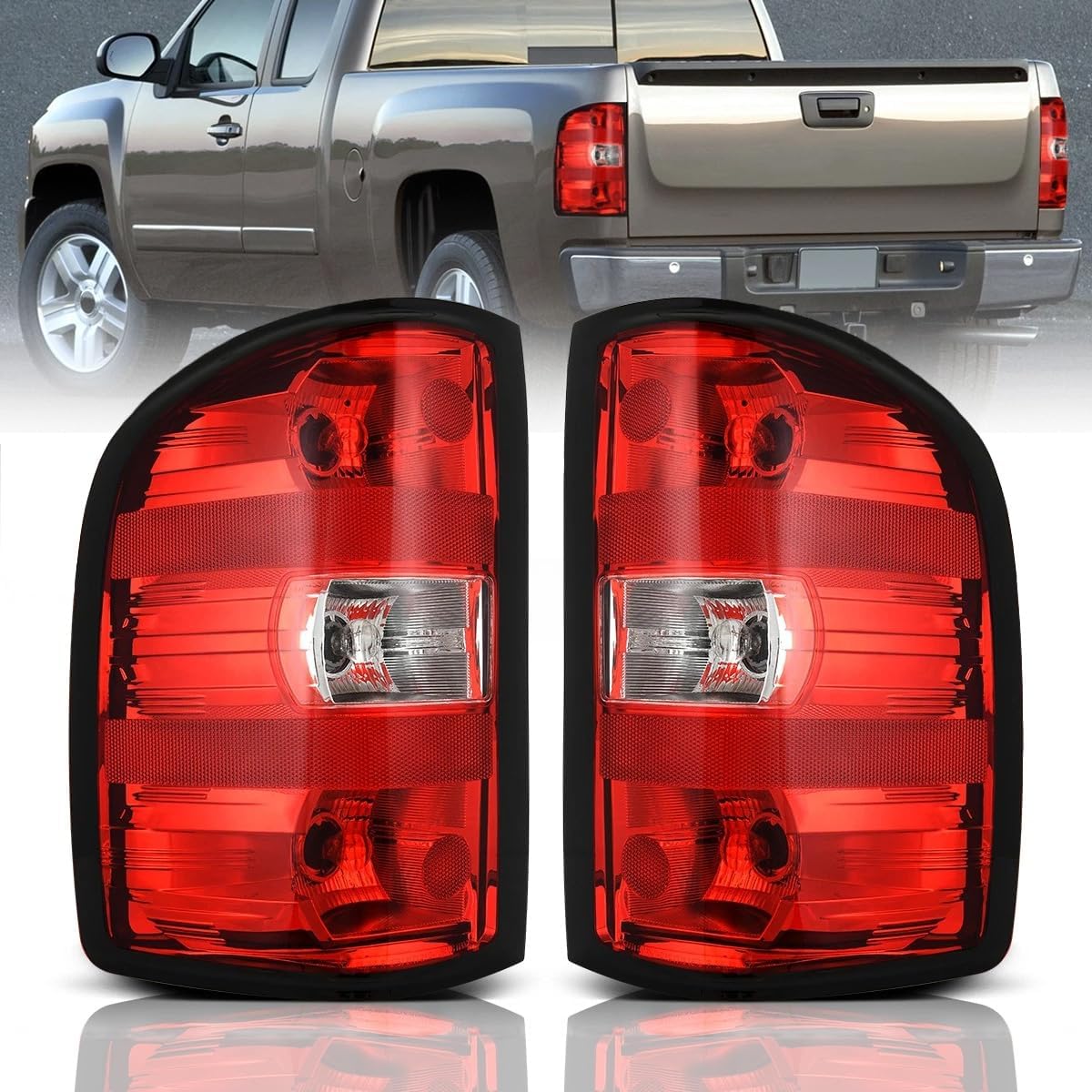 Tail Light Assembly For 2007-2013 Chevy Silverado 1500 2500HD 3500HD for GMC Sierra 2500HD 3500HD,Halogen Taillights Brake Lamp Replacement Left Right Side 25958483 25958482 GM2801207 GM2800207