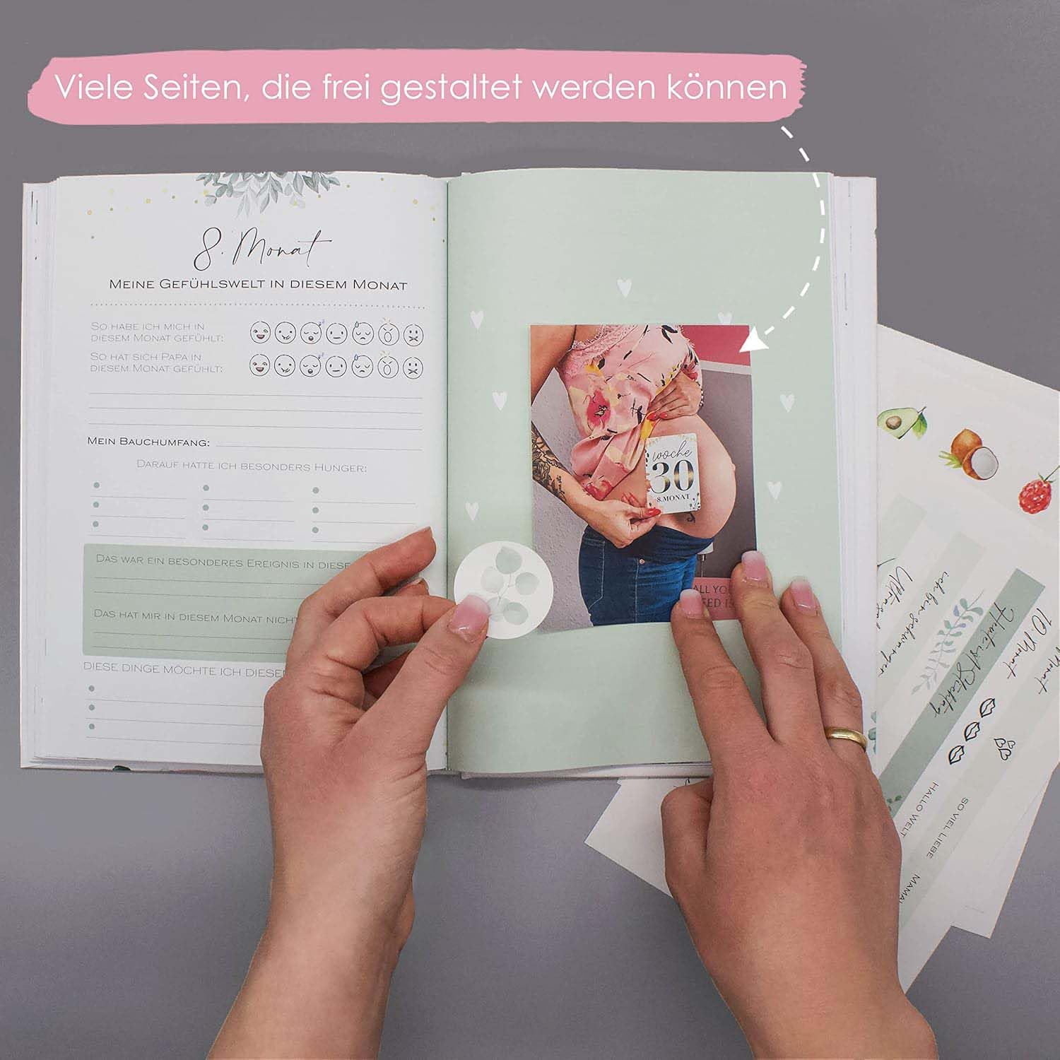 Pregnancy Diary, Diary for Pregnancy with Additional Inner Pocket and 158 Stickers, 120 Pages for Your Memories Floral Design - Image 2