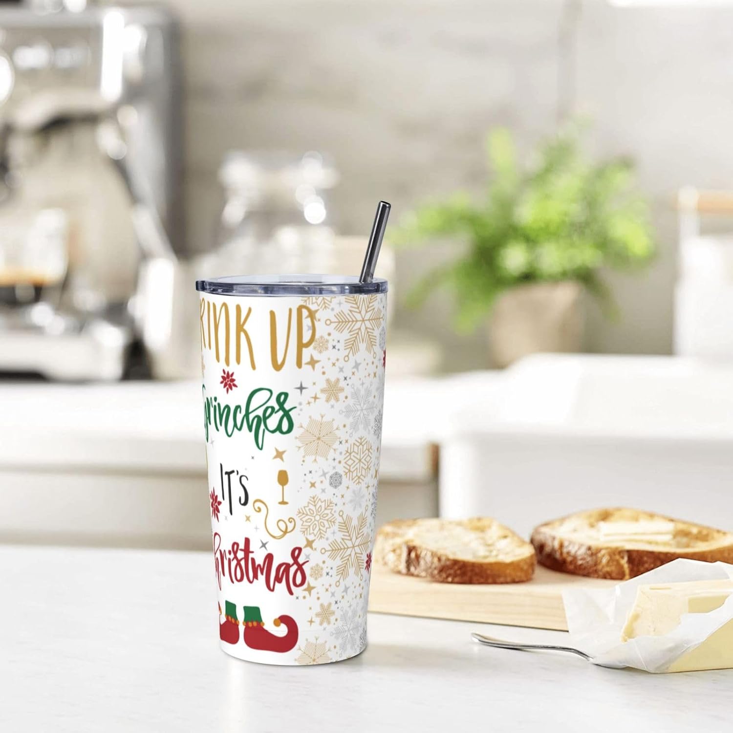 Worltoldb Christmas 20oz Insulated Stainless Steel Tumbler With Lids And Straws Stainless Steel Double Wall Vacuum Insulated Travel Coffee Mug Leak-Proof Lid & Flip Lid For Hot And Cold Drinks - Image 7