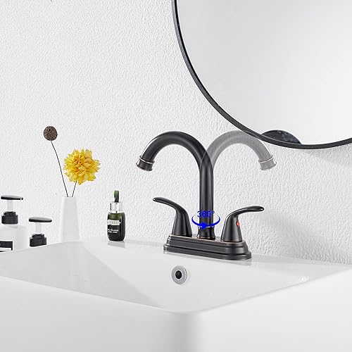 Miniatura 5 de GGStudy - Grifo de baño de bronce aceitado con 2 manijas de 4 pulgadas, juego central de bronce para autocaravana, grifo de tocador con montaje de