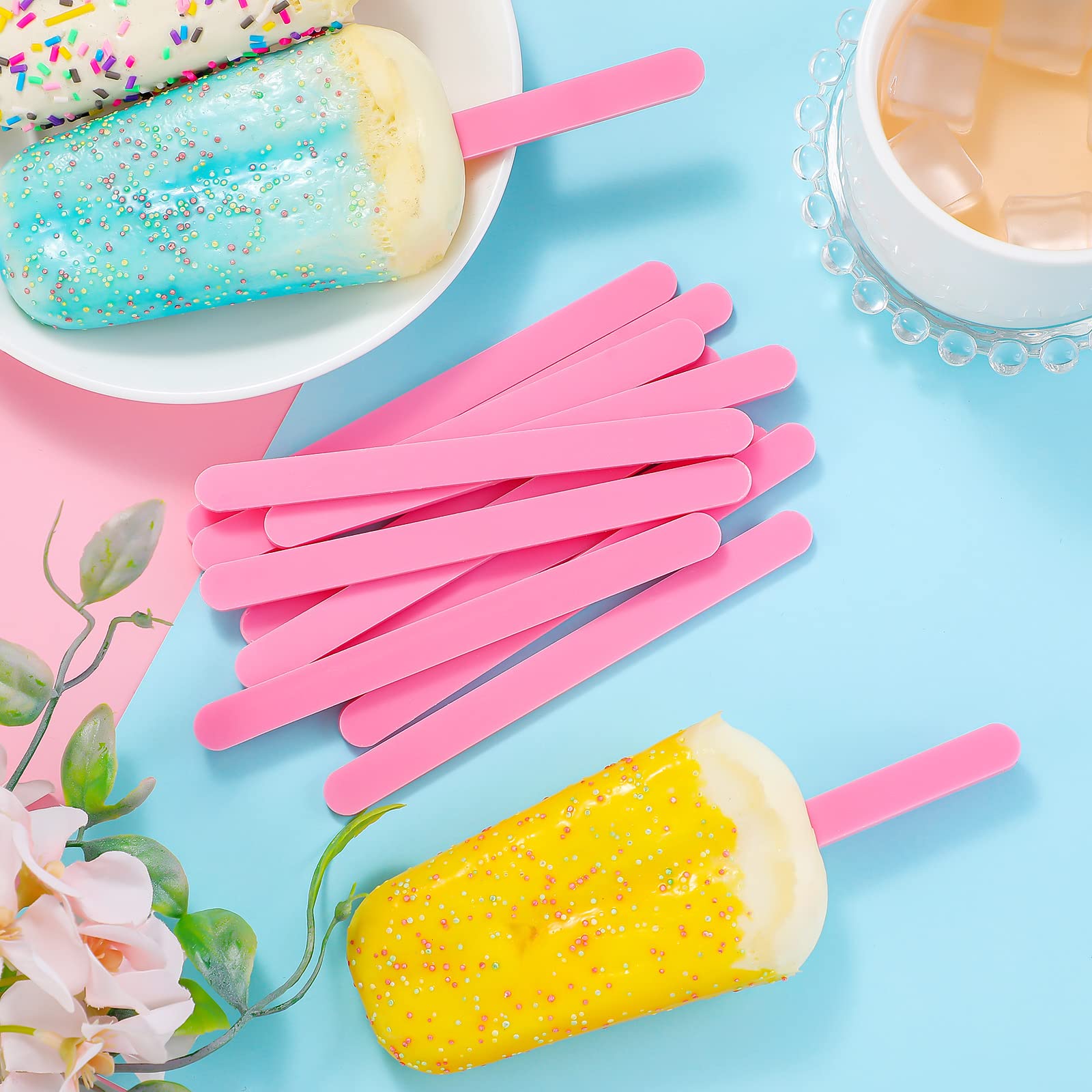 30 palitos de acrílico reutilizables para tartas, moldes para tartas, espejos, palitos de helado, molde para tartas en casa, dulces, regalos, fiestas, manualidades (rosa, 4.6 pulgadas)