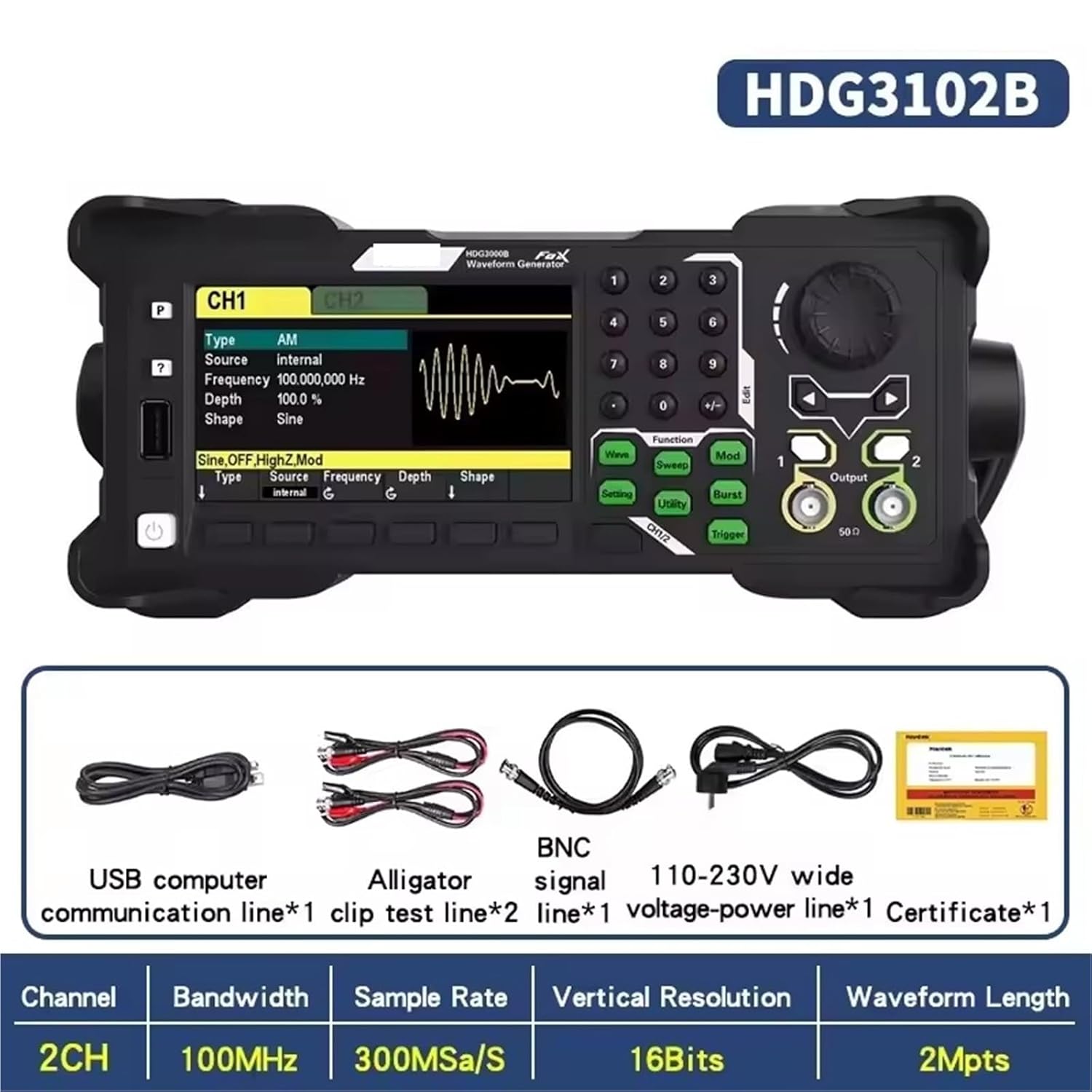 5-in-1 2-Channel Signal Generator Arbitrary Waveform Pulse Function Harmonic Frequency Meter HDG3012B HDG3022B HDG3102B(HDG3102B(100MHZ))