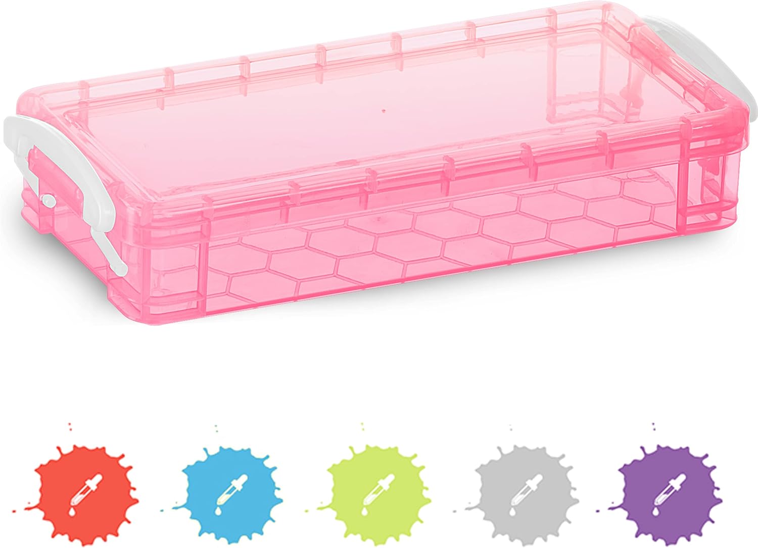 Enday Pencil Case Pink, Plastic Stackable Assorted Color Box, Large Capacity School & Office Supplies Pencil Utility Box Storage Organizer Also Available in Blue, Grey, Green, Red, Purple, 6 PK