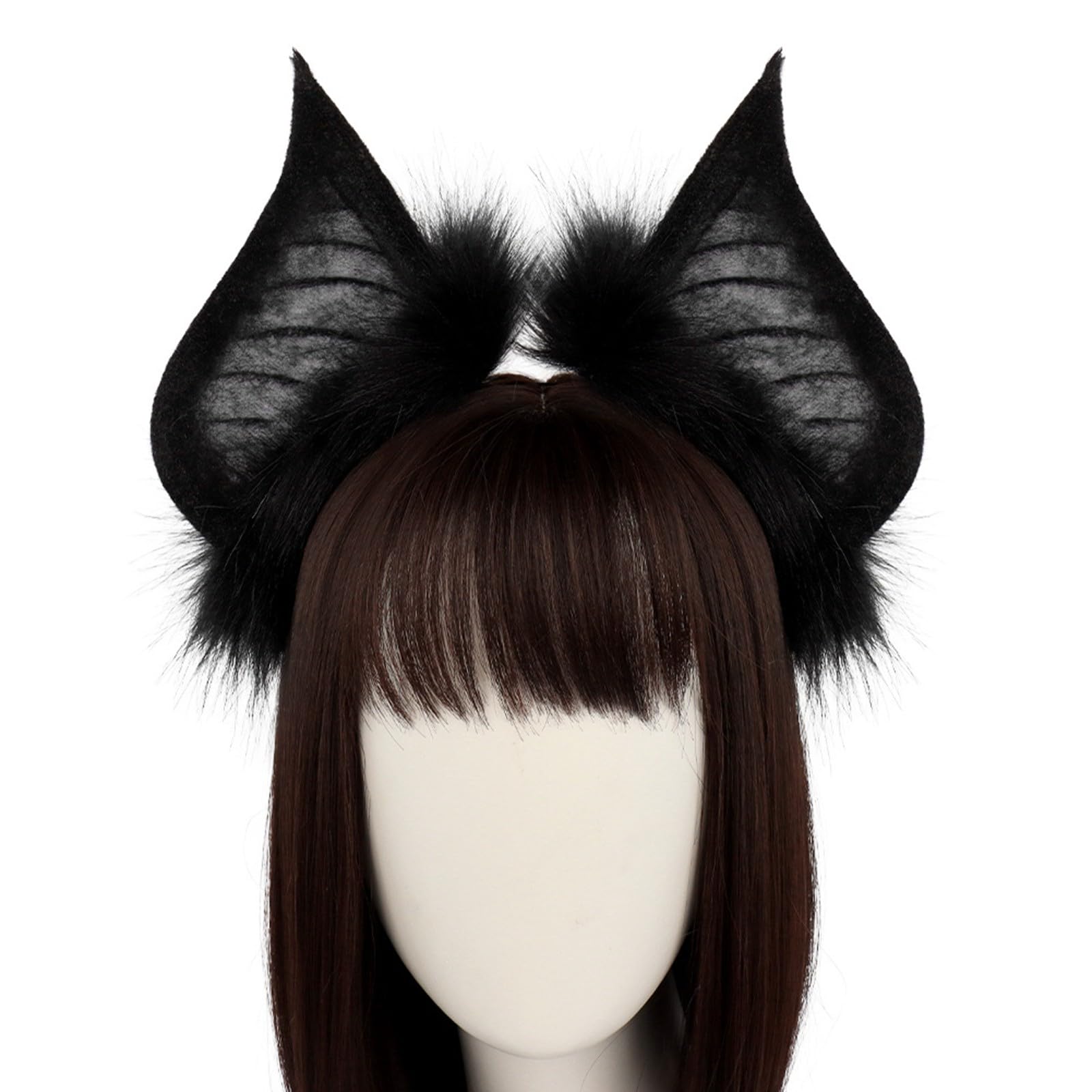 Generisch Fascia con orecchie di pipistrello scuro per Halloween, accessorio realistico per cosplay e travestimenti