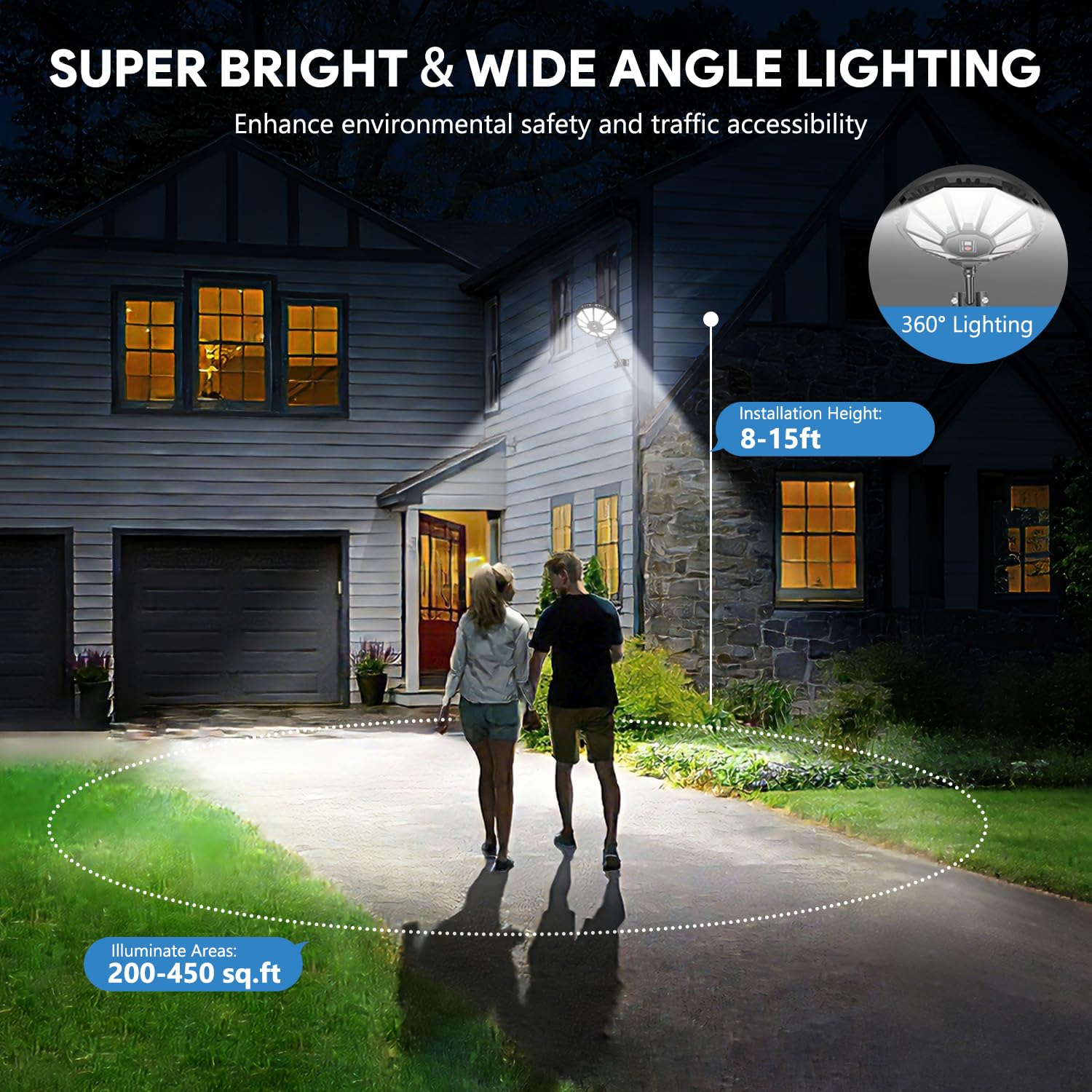 Solarlampen für Außen mit Bewegungsmelder, 590 LED Solar Straßenlaterne mit Fernbedienung, 6500K 360°-Weitwinkelbeleuchtung IP66 wasserdicht für Straßen Garagen Parkplätze（4 Stück）