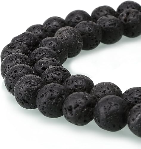 Adabele - 2 hebras de piedras preciosas curativas volcánicas negras naturales de lava volcánica de 0.16 pulgadas (0.16 pulgadas) pequeñas cuentas