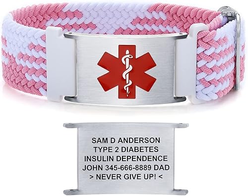 Pulseras de alerta médica para mujeres, hombres, niñas, niños, pulsera de identificación médica personalizada con pulsera elástica trenzada de