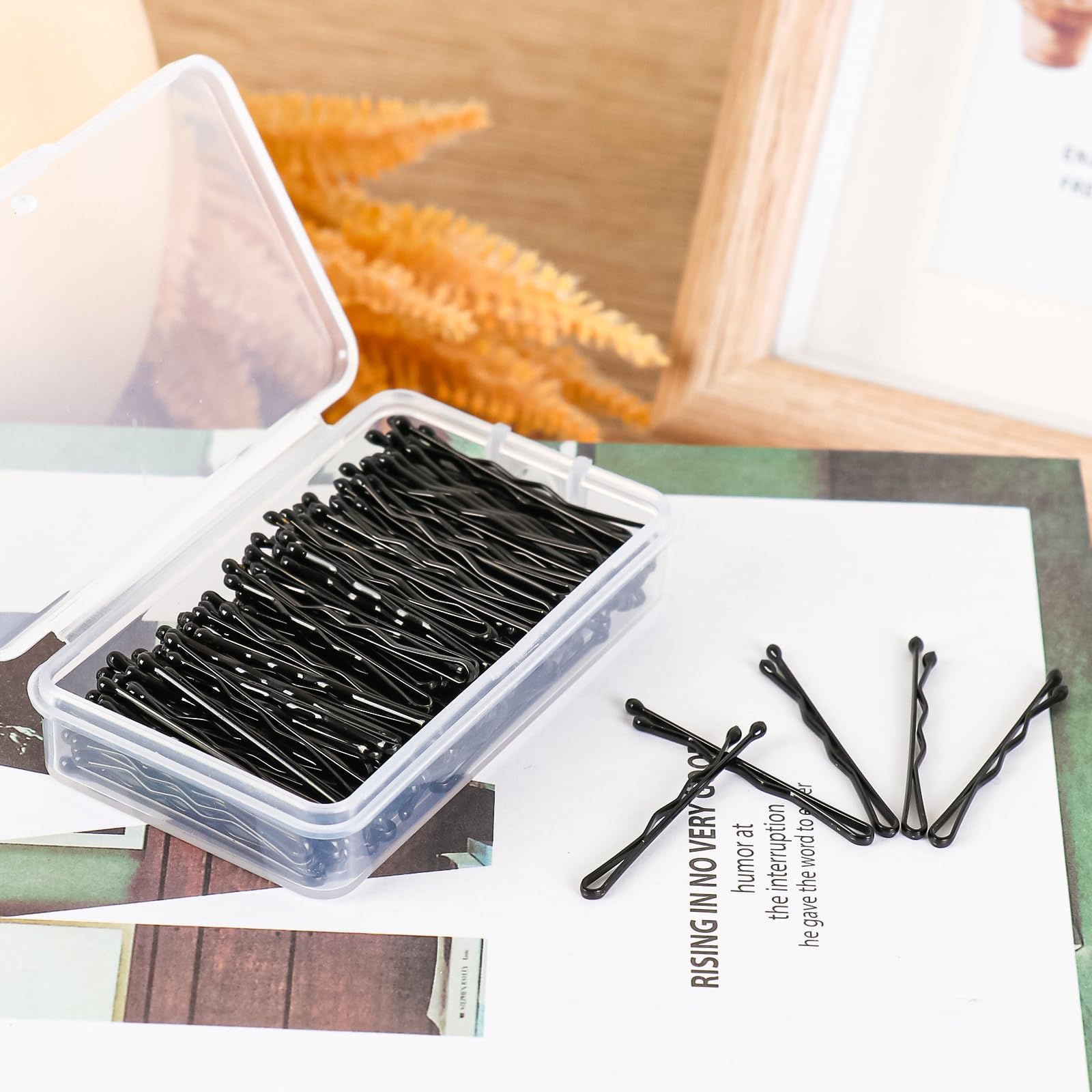 Aucuu Forcine per Capelli, 300 Kit di Forcine per Capelli, con Scatola, Capelli U Fermagli, Bobby Pins, Cerchietti Trasparenti, per Donna Lady Girls Kids(nero)