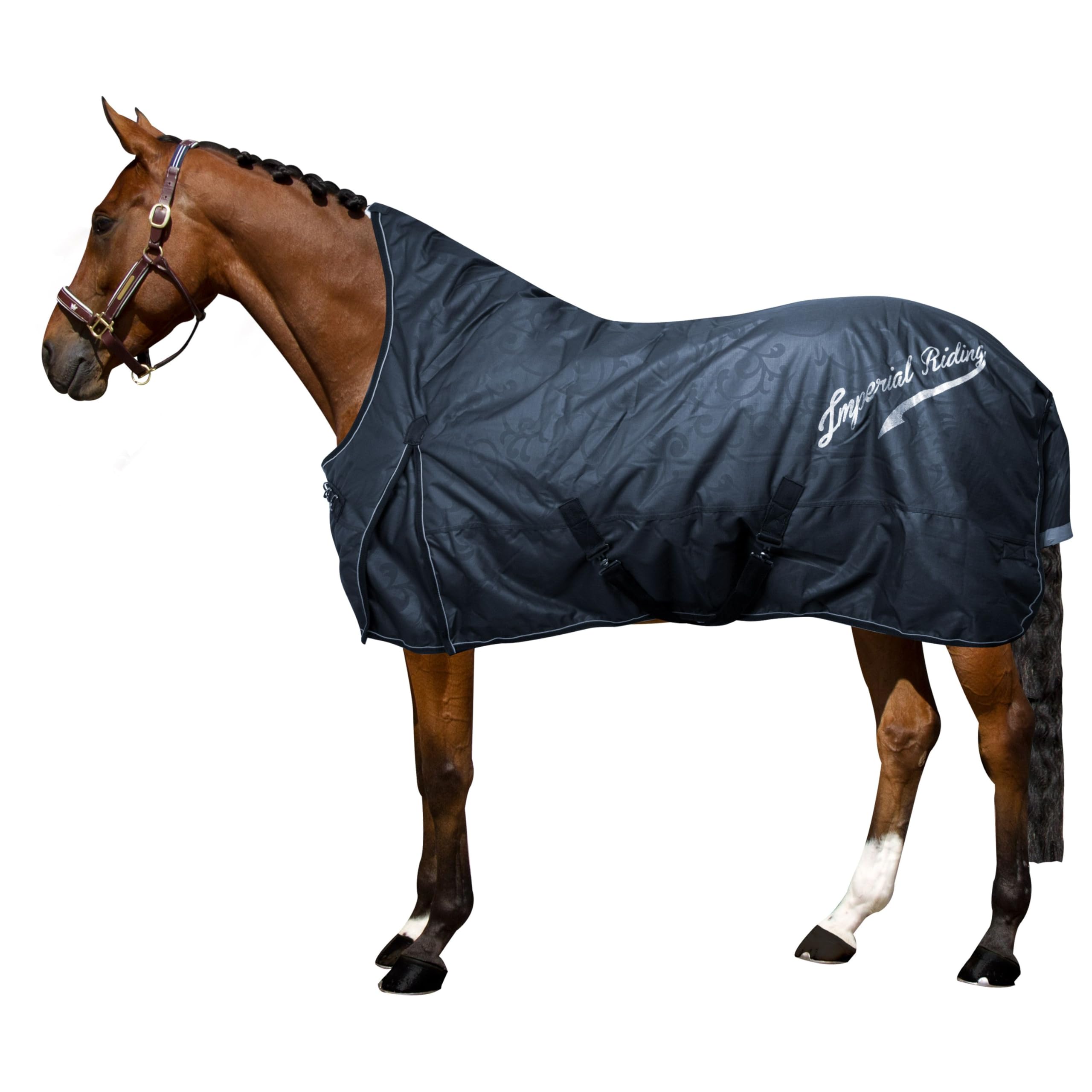Imperial Riding IRH Manta de Verano Super-Dry 600D, Impermeable y Transpirable (3000 mm/3000 MVP), Forro de algodón, Cuello Alto, Correas Cruzadas y Solapa para la Cola, Manta para Caballo Verano y
