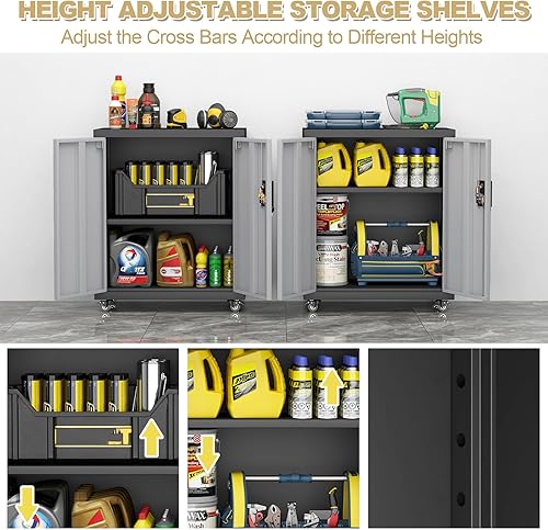 Miniatura 11 de LUCYPAL Armario de almacenamiento de metal con 2 puertas de bloqueo y 2 estantes ajustables, gabinete de almacenamiento con cerradura de acero para