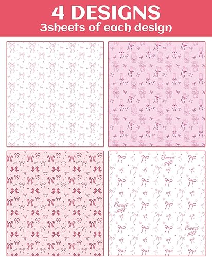 Miniatura 4 de Pineraap 12 hojas de papel de regalo de lazo rosa, papel de regalo con lazo de Martini, papel de manualidades plano plegado con lazo rosa para baby