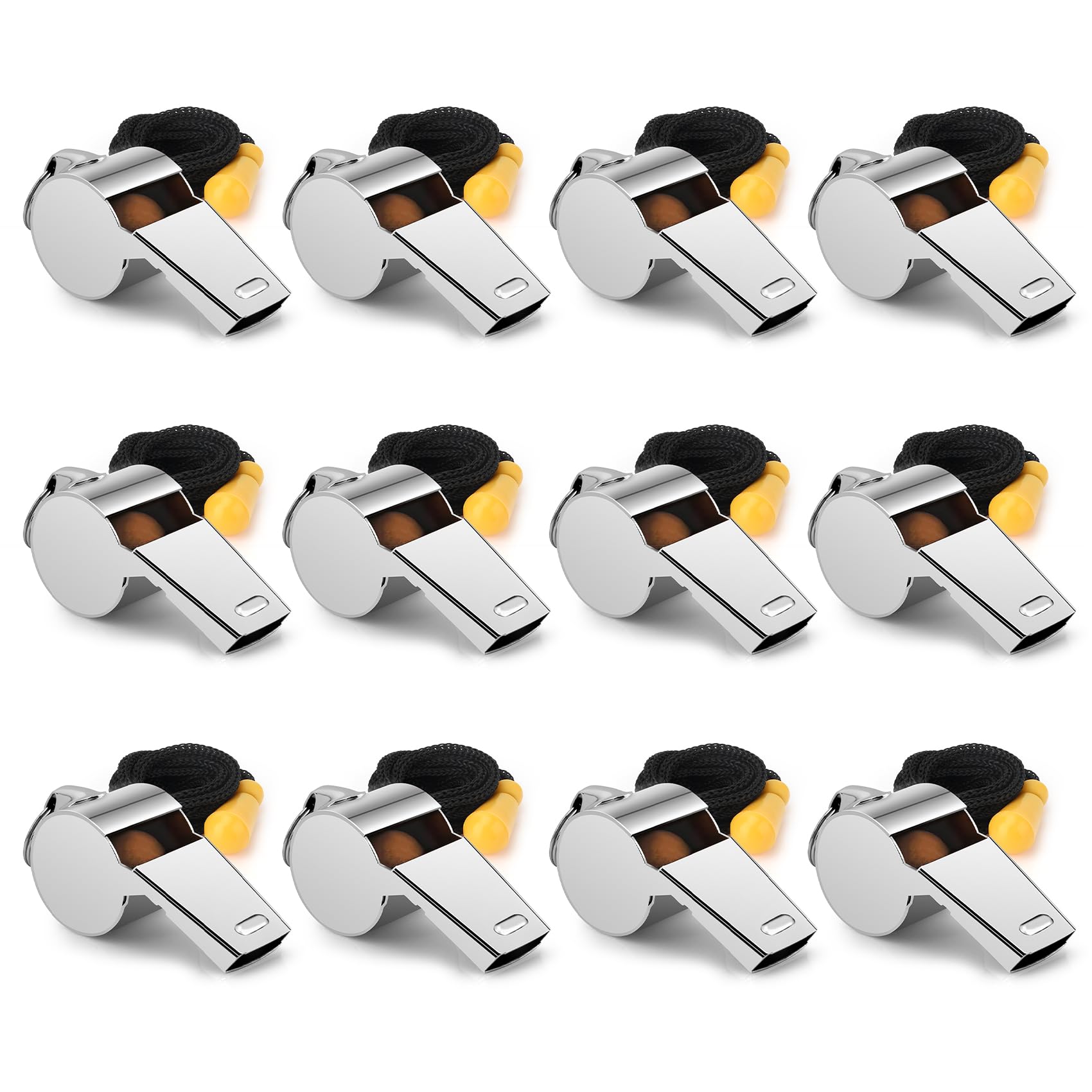 12 PCS Whistle, Whistle for Coaches, Whistle for Teachers, Stainless Steel Whistles Coach Whistle with Lanyard Referee Whistle Loud Crisp Sound Sports Whistle for Adults Teachers Referees Officials