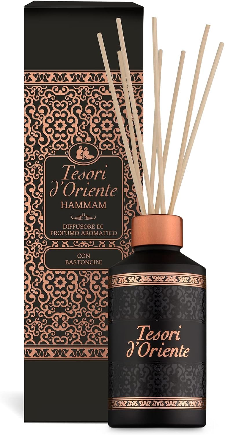 6X Tesori D´Oriente, Hammam Diffusor für Stäbchen,Raumduft Diffusor mit Stäbchen 200ml + Beni Culinari Kostenloser Schlüsselanhänger