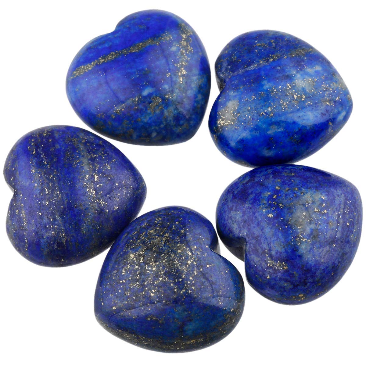 Kyeygwo Blue Lapis Lazuli Puff Heart Healing Crystals Love Stone, Pocket Stones Palm Worry Stone For Reiki Meditation Balancing, 0.9" (Pack Of 5)