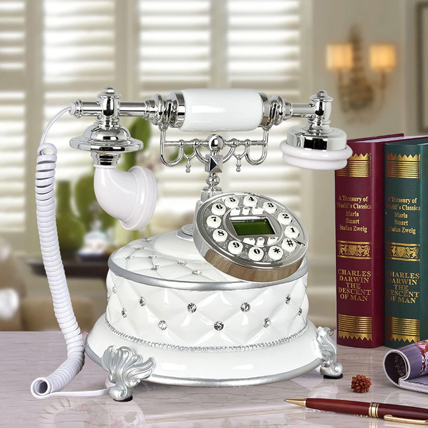 Retro Push-Button Landline Phone with Screen and Redial Feature Vintage Telephone Decorative Accent for Home and Hotel Use