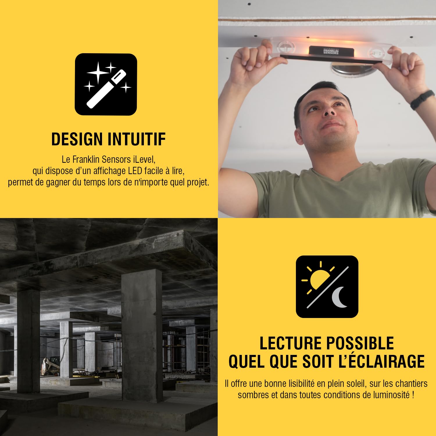 Franklin Sensors Niveau lumineux, devient vert quand de niveau, numérique/électronique, niveau torpille magnétique de 30,5 cm, outil de nivellement vertical et horizontal avec 2 fioles à bulles