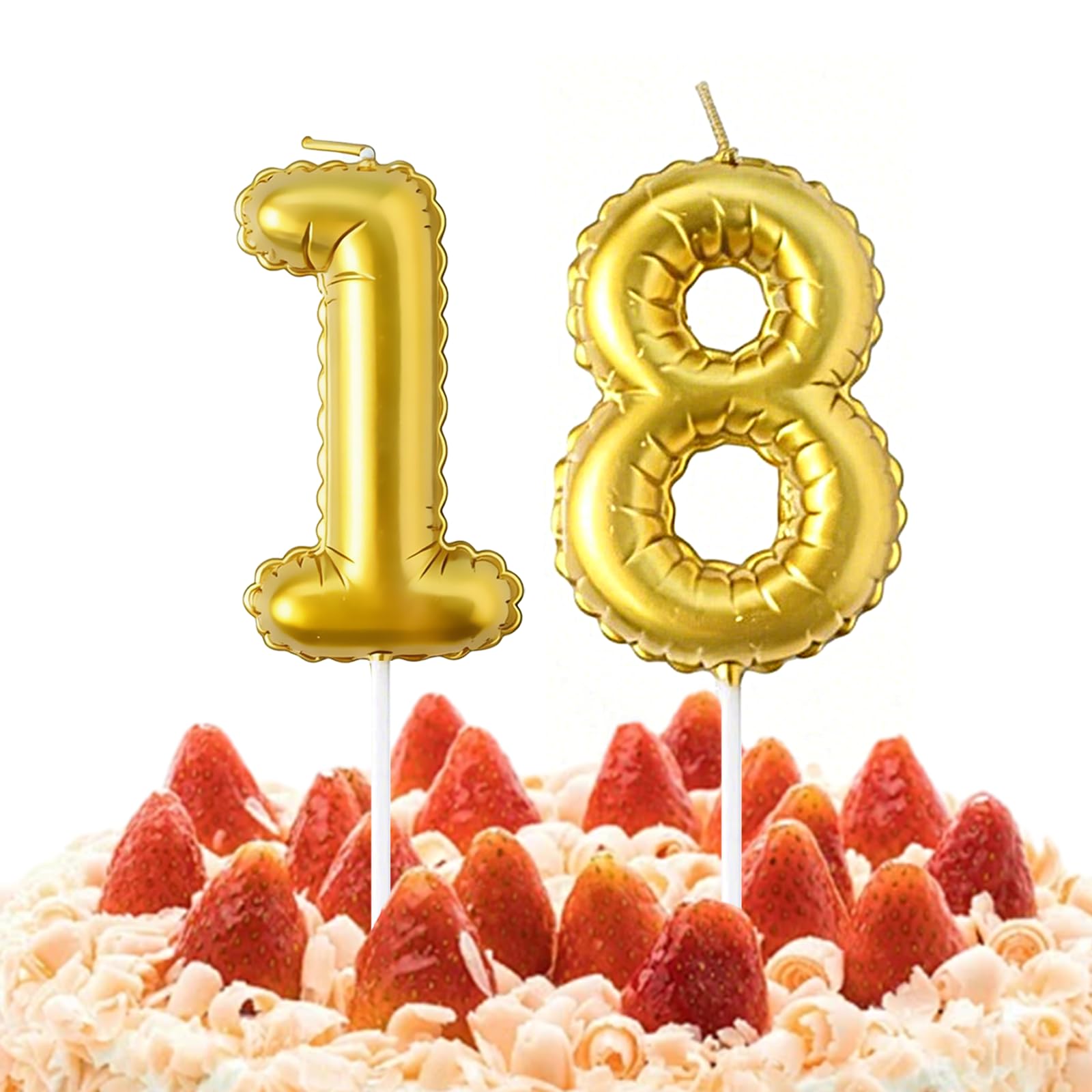 Retwot Gold 18Th Birthday Candles - Number 18 Balloon Design Cake Candles For 18Th Birthday Party Decorations, Sparkler Candles For Cakes (Gold)