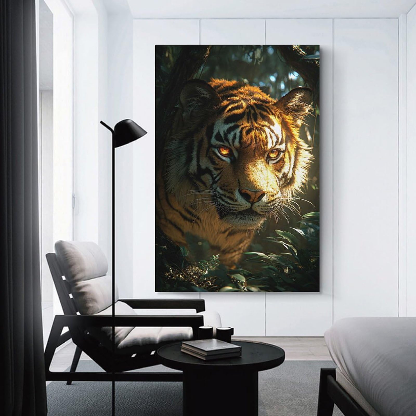 Junmoney Tiger Portrait in Jungle Hanging Wall Art 16x24inch(40x60cm), for Small Homes, Bedrooms Or Open Spaces, Decorative Canvas Decor for Home Updates