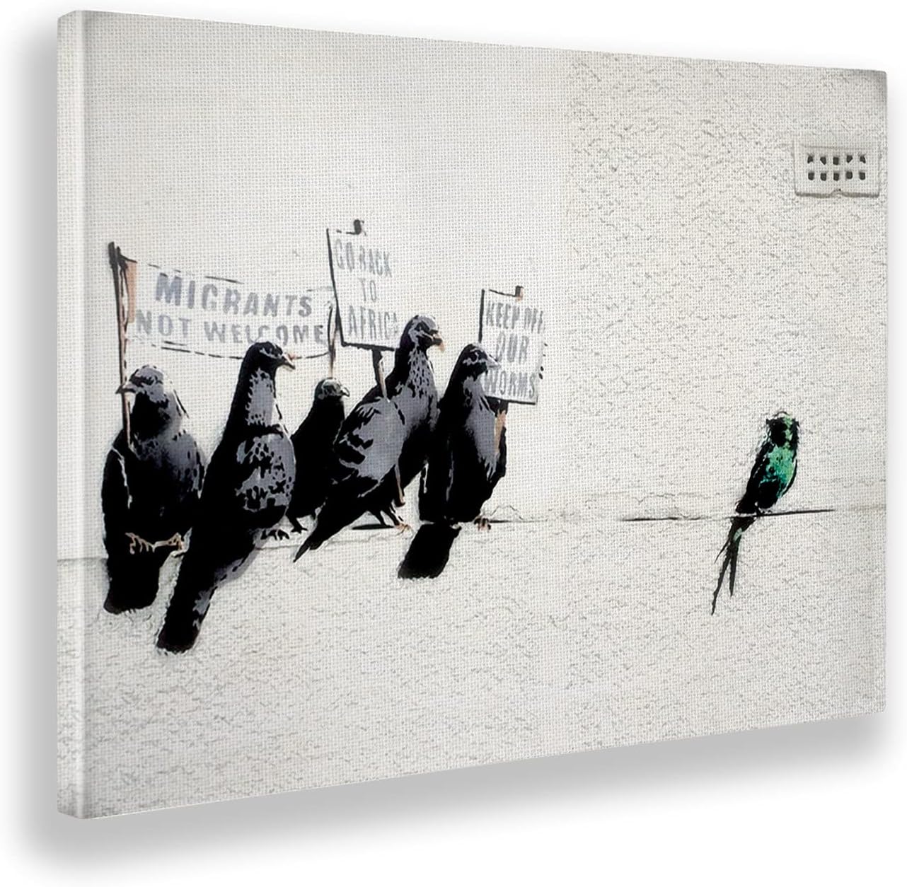 Giallobus - Cuadro - Banksy - Palomas - Lienzo - 100x70 - Listo para colgar - Cuadros modernos para el hogar