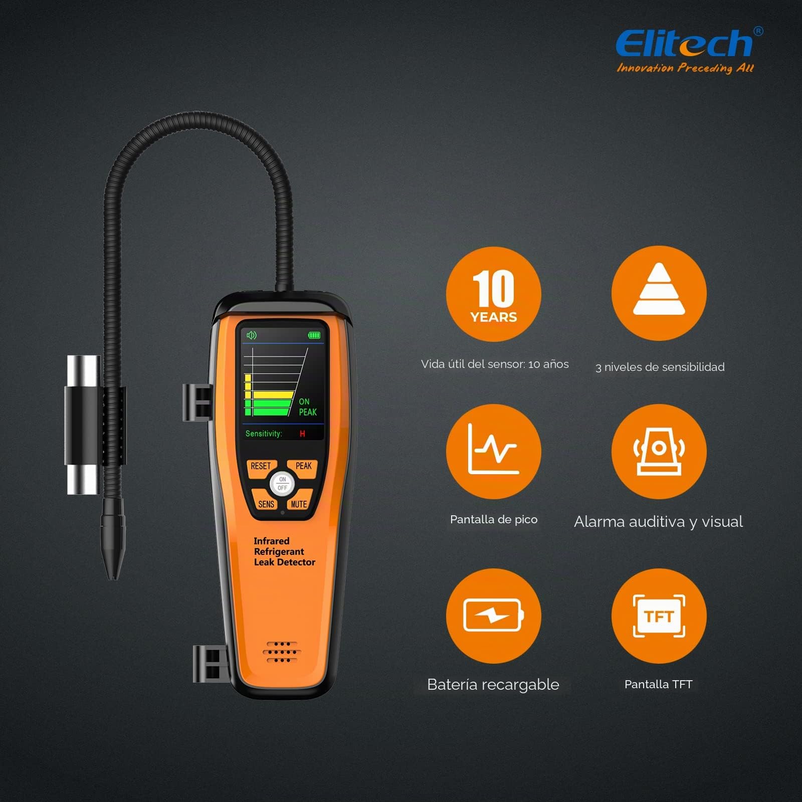 Elitech ILD-200 Pro Detector de Fugas Infrarrojo, Detector Profesional de Gas Refrigerante para R134a/R1234yf/R454B/R600a, para Aire Acondicionado, Neveras y Sistemas HVAC