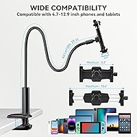 Vista 6 de KDD Gooseneck Tablet Stand, 360° Adjustable Phone & iPad Holder for Bed and Desk, Flexible Arm Mount Clip for Video Recording, Bedside & Headboard