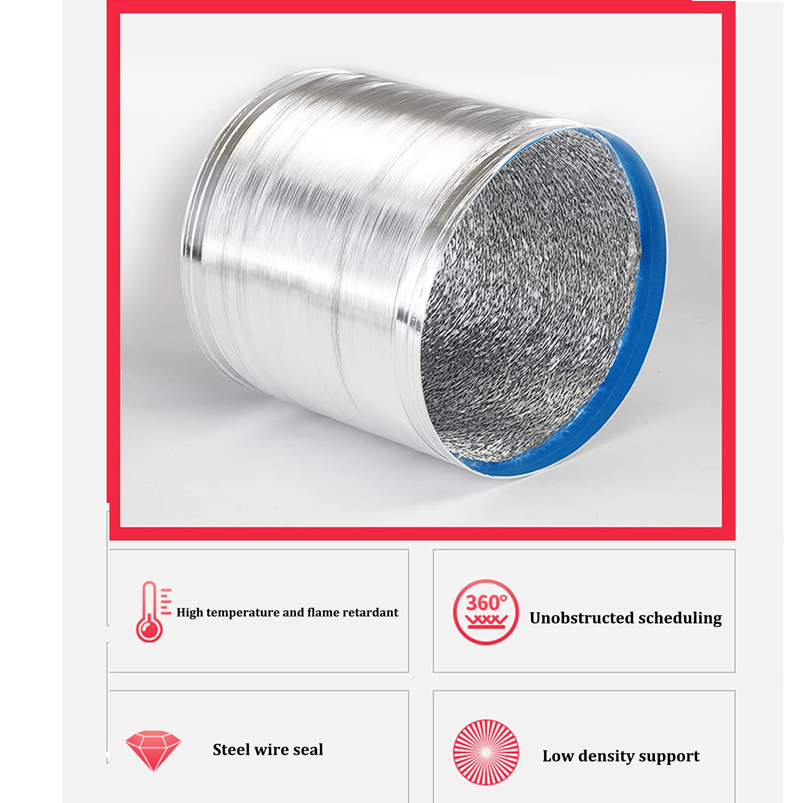 Aluminium Rohr, Flexible 4-Schichten Aluminiumtrockner-Lüftungsrohrübergangskanalluftschlauch PVC Leichter Entlüftungsschlauch für Lüfterfilter und Zeltzelt,300mm*3M