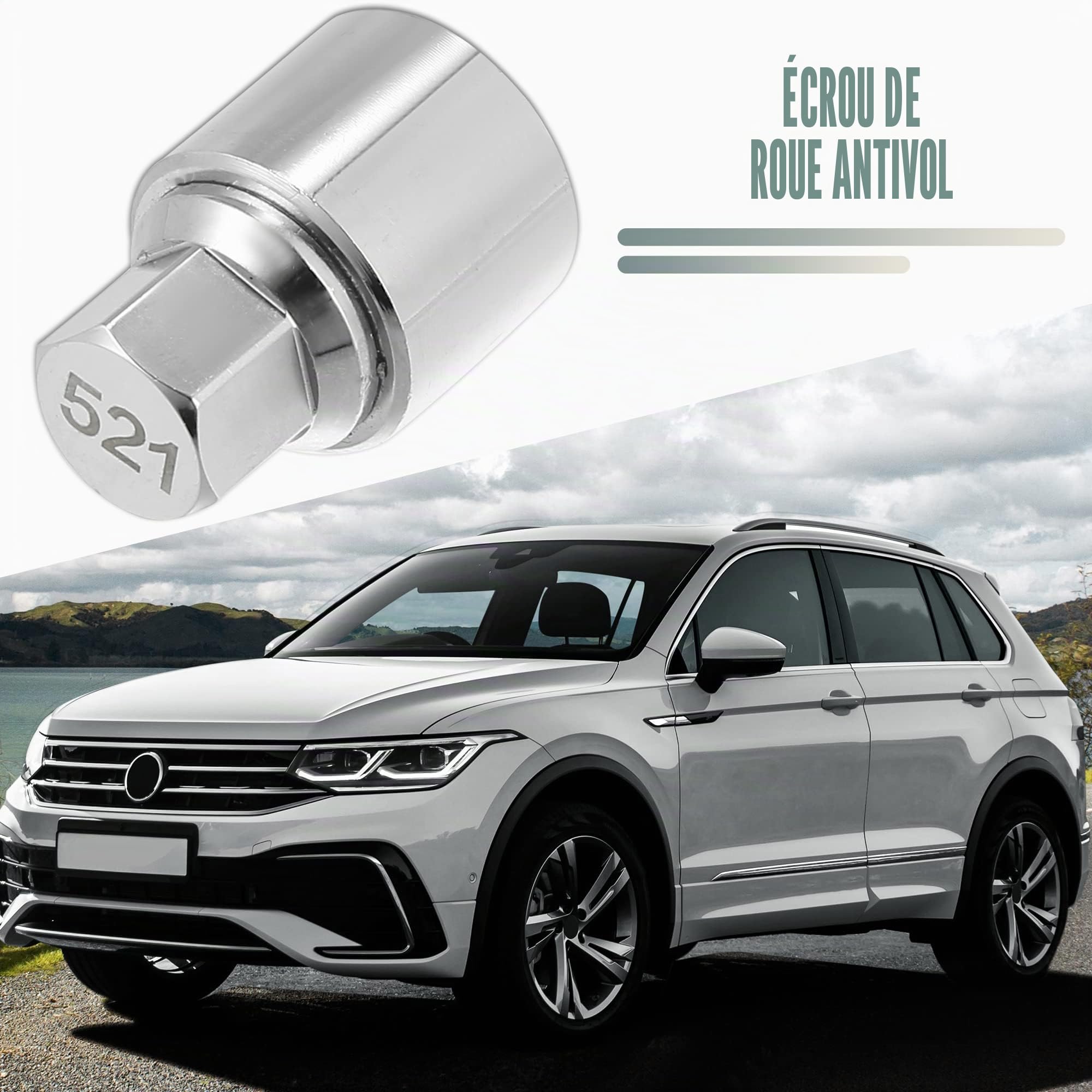 X AUTOHAUX Vis Antivol de Roue, Clé de Démontage pour VW Touareg | Pour VW Scirocco, Magotan, Phaeton, Tiguan, Couleur Argenté, Matière Métal, Dimension 4.1x2.9cm H*P, Diamètre Interne 2.4cm
