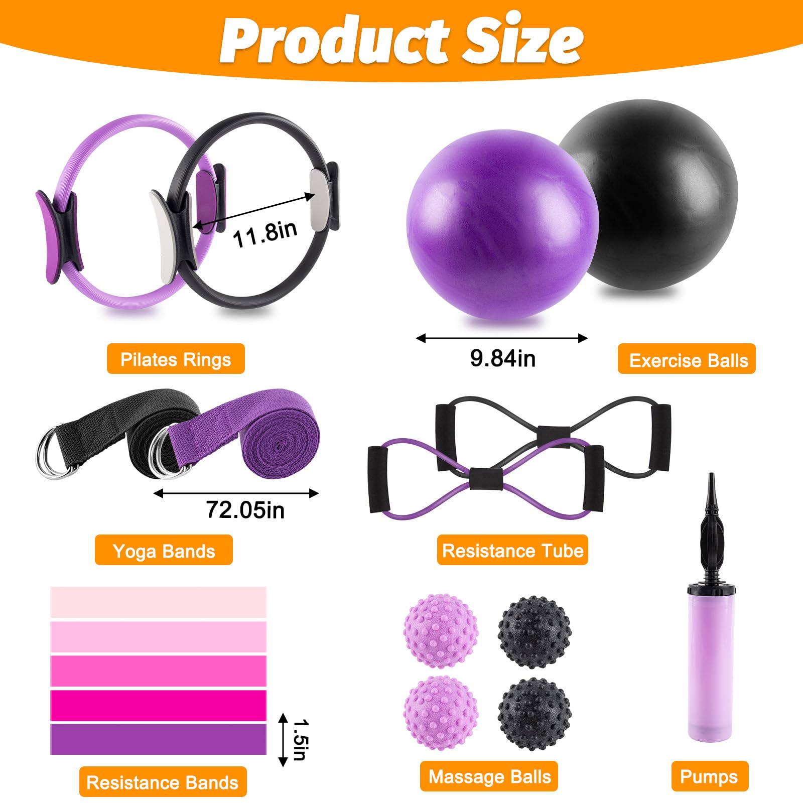 Pilates Ring Set – Home Pilates Equipment for Women Kit with Magic Circle Pilates Ring and Ball Set, Resistance Bands & Massage Balls & Exercise Bands for Toning?Flexibility & Core Strength