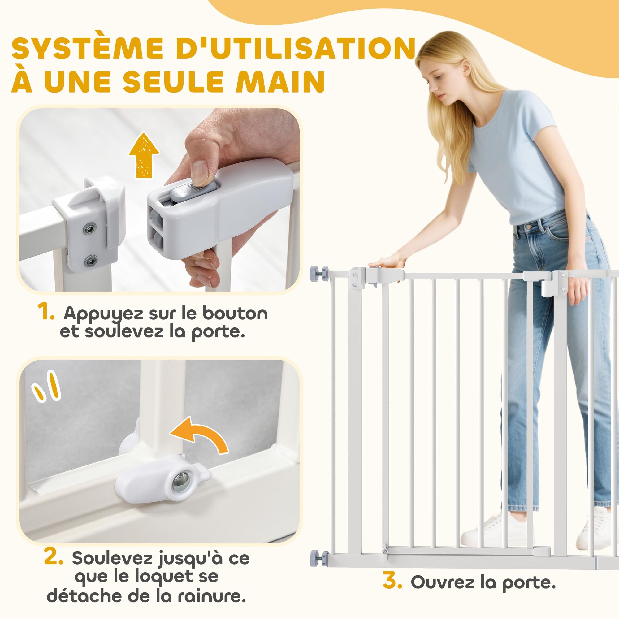 PawHut Barrière de sécurité sans perçage largueur réglable 74-80/91,5-97,5 cm Double Verrouillage Fermeture Automatique barrière Chien pour Porte Couloir escalier Acier Blanc