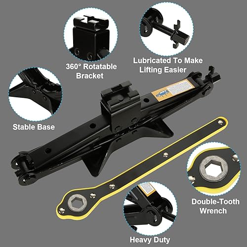 Miniatura 4 de SHUESS Kit de gato de tijera para automóvil de 2 toneladas, kit de cambio de neumáticos de elevación rápida (incluye llave de ahorro de mano de obra