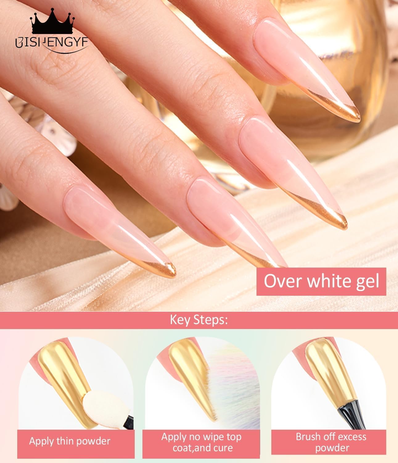 6PCS Chrome Ongles Super Miroir, Poudre Holographique Métal Vernis Gel, Effet Doré Iridescence Aurore Nacrée Pigment, Décoration Salon DIY Nail Art