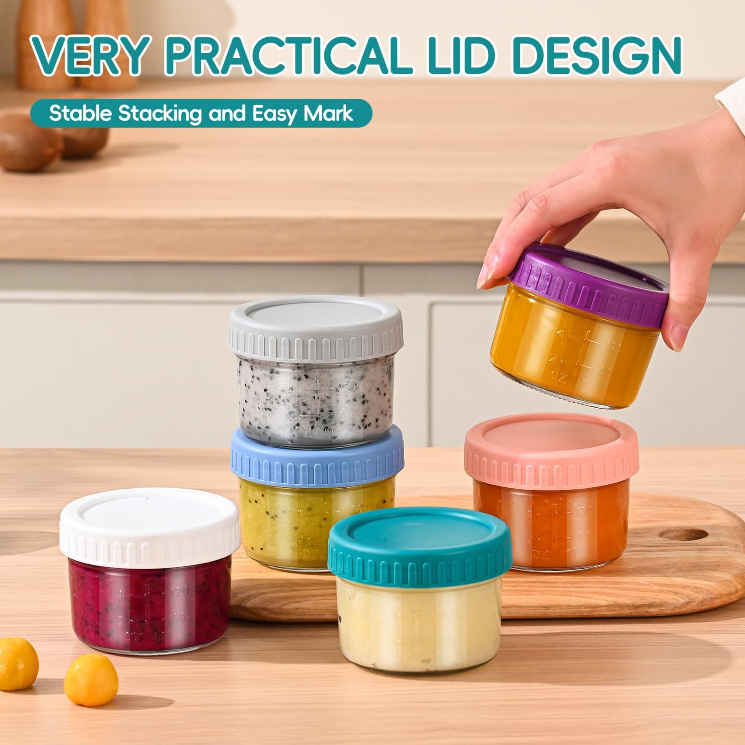 Dehov 8 OZ Glass Baby Food Containers Set Of 12, Baby Food Jars With Lids