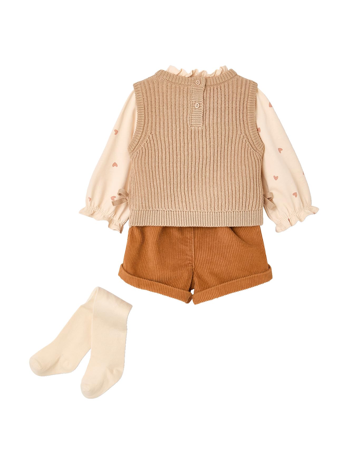 Vertbaudet Mädchen Baby-Set: Bluse, Shorts, Pullunder & Strumpfhose
