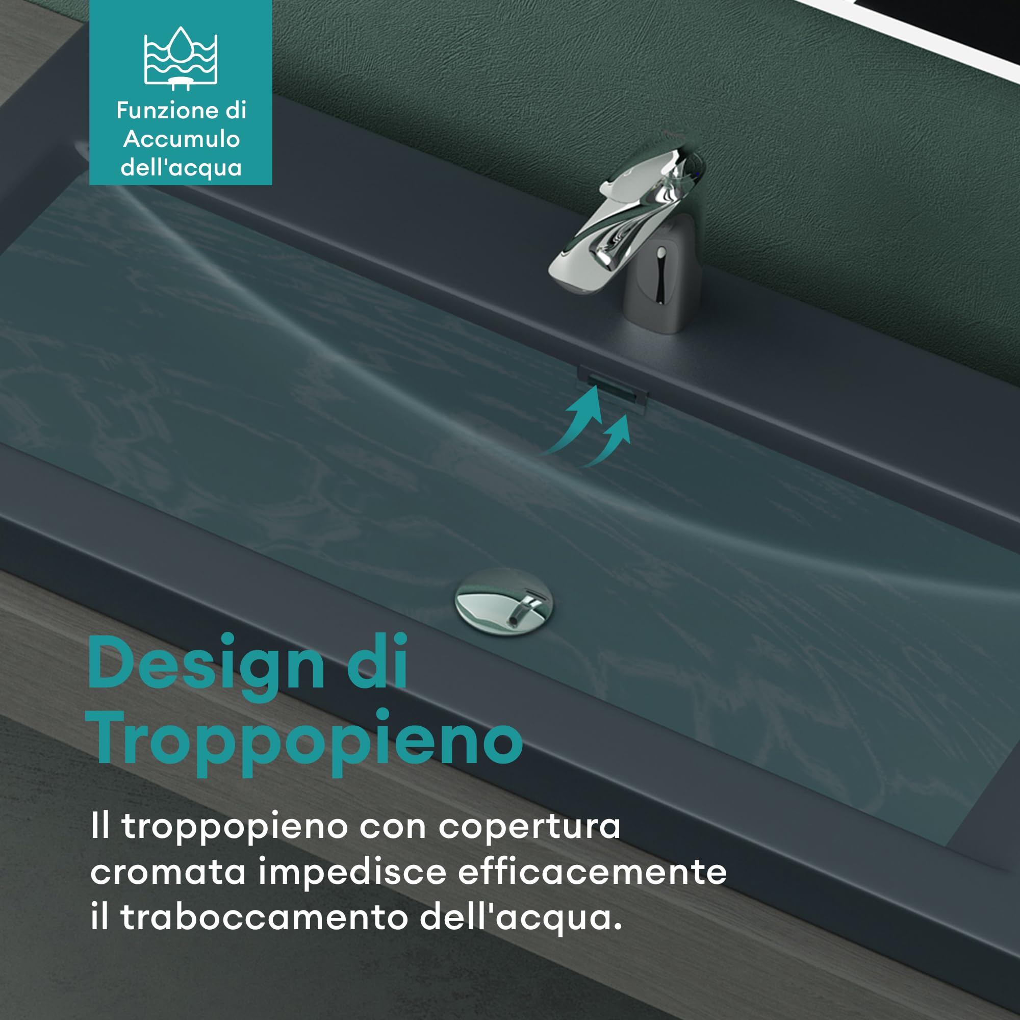 Mai & Mai Lavabo Incasso 100x48x13cm, Lavabo Sottopiano Lavandino Bagno da Marmo fuso Colossum01-1000,Antracite opaco
