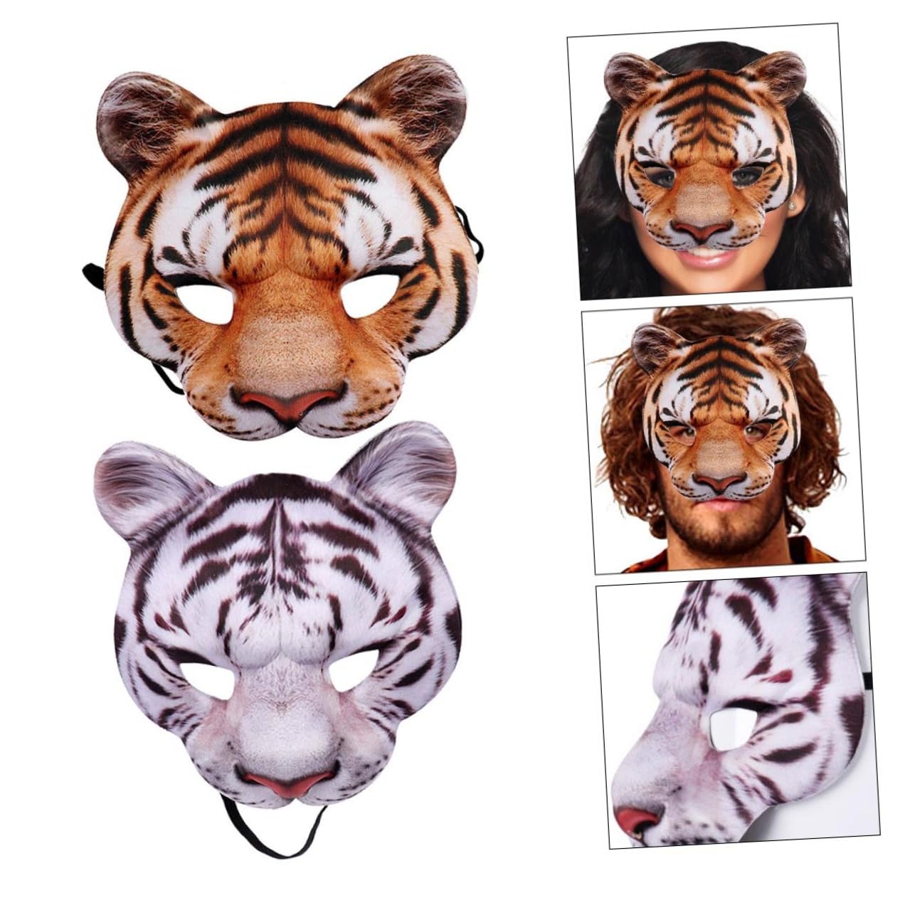 Homoyoyo 1set Carnival Tiger Mask White Yellow Half Face Cover for Halloween Cosplay for Parties and Costumes Terrifying Tiger Appearance