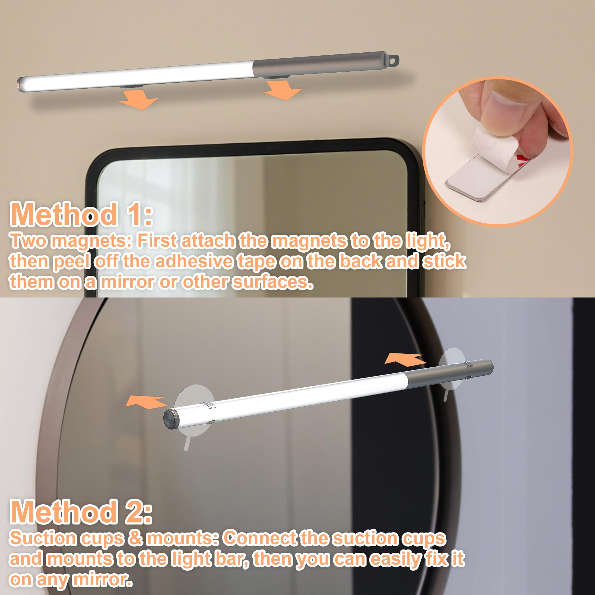 Deecam LED Dimmbare schminktisch beleuchtung,3 Modi und Stufe 10 Dimmen schminklicht für spiegel,35CM IP20 wandleuchte bad für spiegelleuchte,beleuchtung,Make-up,Reisen,Schlafzimmer(Silber,aufladbar)