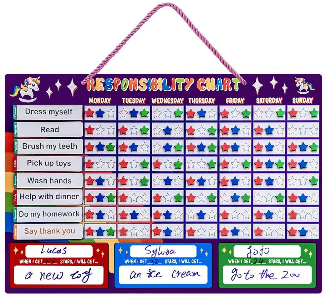 Magnetic Chore Chart Responsibility Reward Chart For Multiple Kids ...