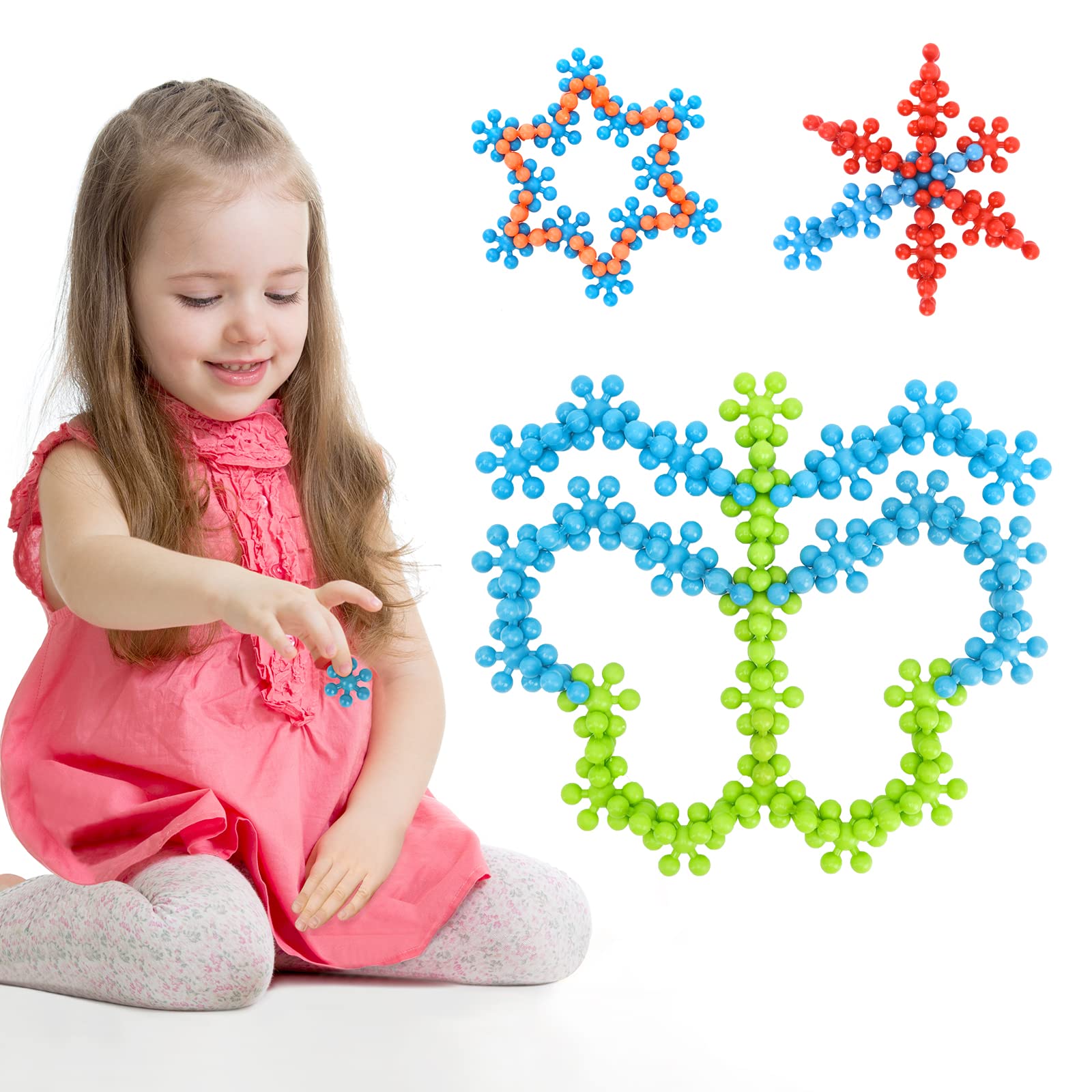 Building Blocks Kids Snowflake Connect Toys STEM Educational Building Toys Discs Sets Interlocking Solid Plastic for Preschool Kids Boys and Girls Aged 3+，Creativity Childrens Toys 200 PCS