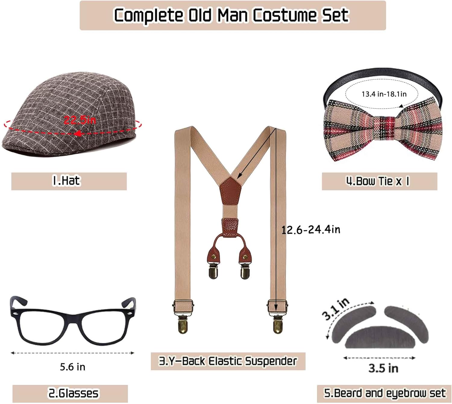 100 Days of School Grandpa Costume for Boys, Kids Old Man Costume 1920s Old Man Halloween Costume Set for Child - Image 7