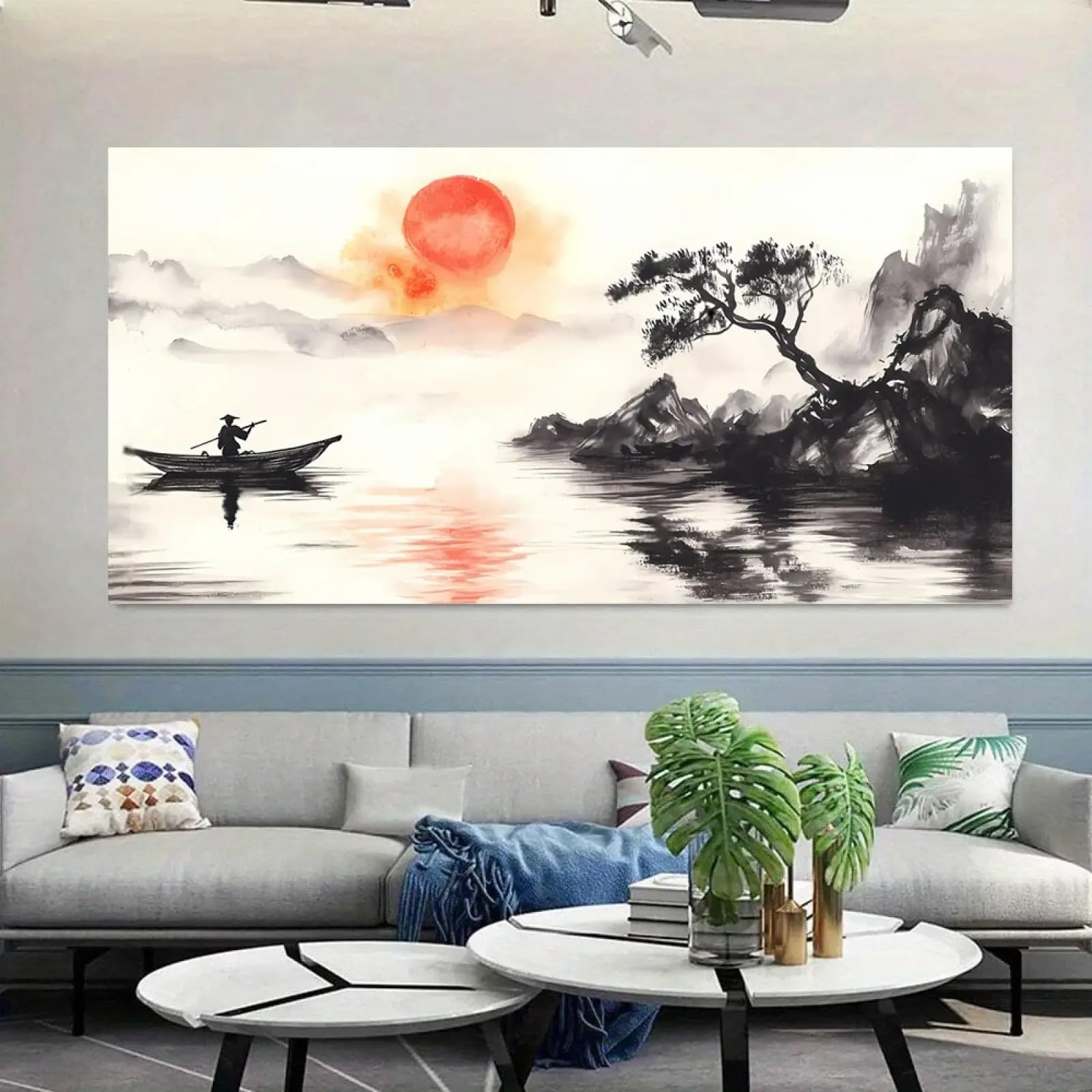 Impression toile paysage chinois pour apaiser une chambre à coucher lumineuse